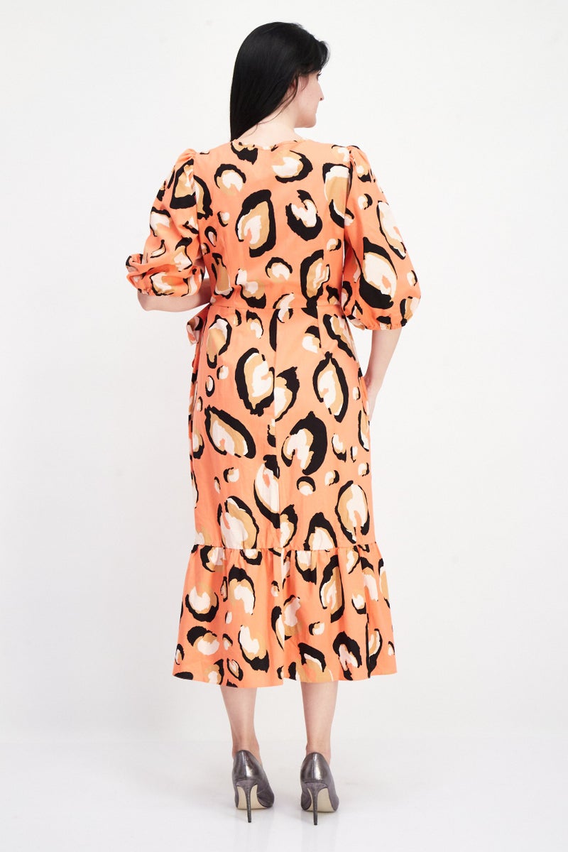 RIVER ISLAND Women Allover Print Midi Dress, Coral Combo - Image 2